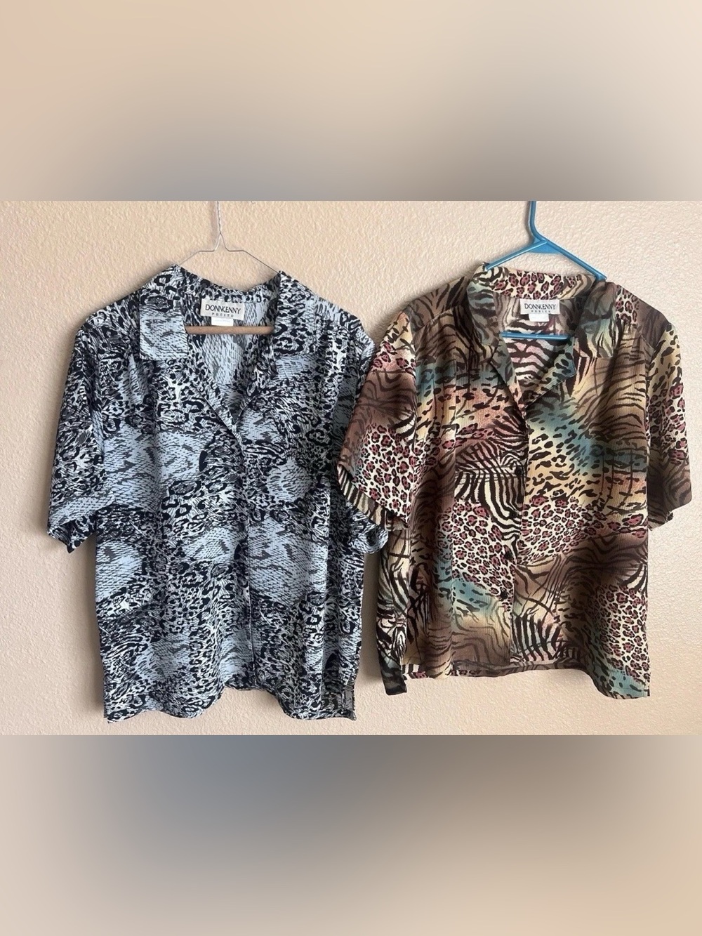 Donnkenny Petites Vintage Animal Print Collared Button-Down Short Sleeve Tops XL